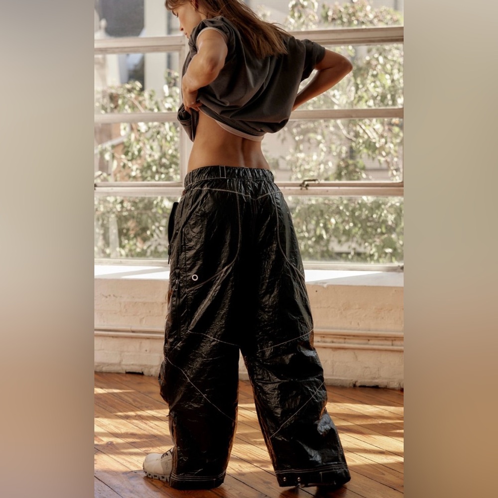 Free People Movement Rough Rider Rich Black Elastic Parachute Tyvek Pants NWOT M - Picture 3 of 16